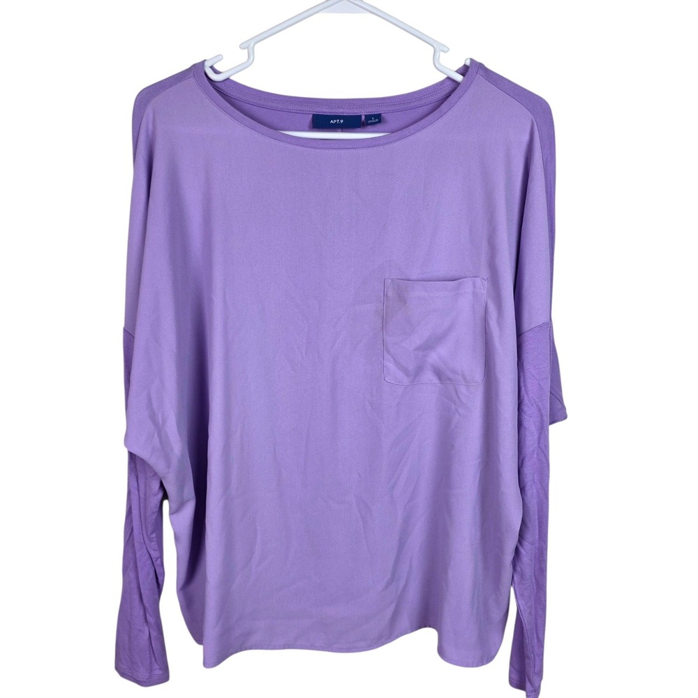 Apt. 9 Mixed Media Top Women Large Purple Excellent Long Sleeve Pocket Crew Neck